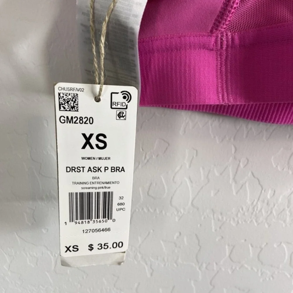 Adidas Racerback Activewear Sports Bra Barbie‎ Pink Womens XS New Solid stretch
